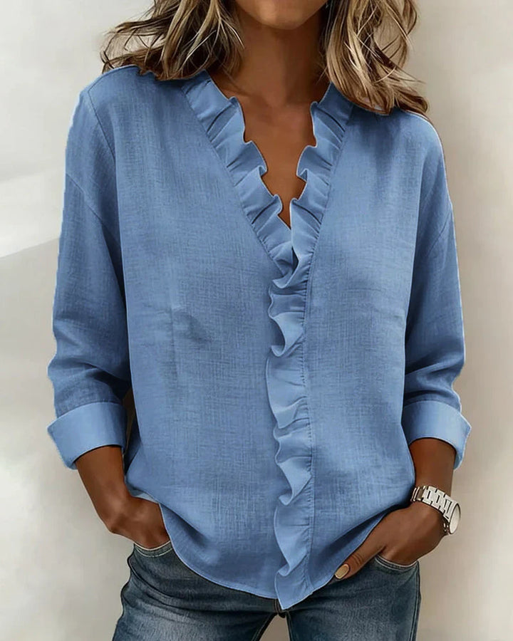 Blakely | Blouse with Ruffles, V-Neck and Long Sleeves