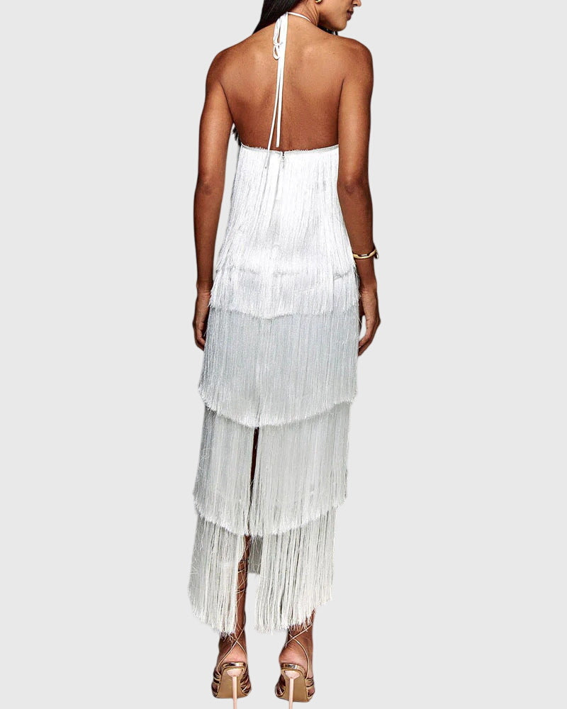ARIELLE | HALTER TASSEL DRESS