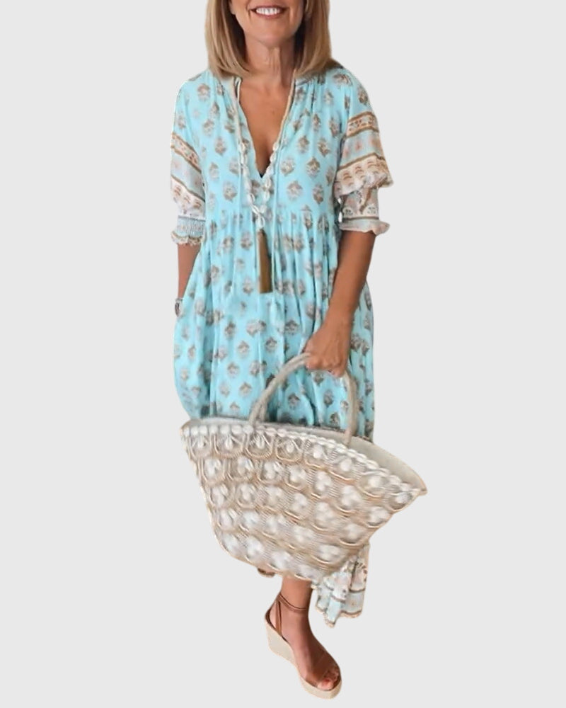 SABINE | PRINTED V-NECK DRESS