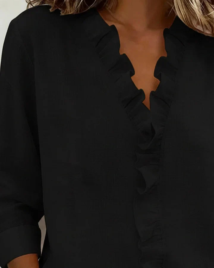Blakely | Blouse with Ruffles, V-Neck and Long Sleeves