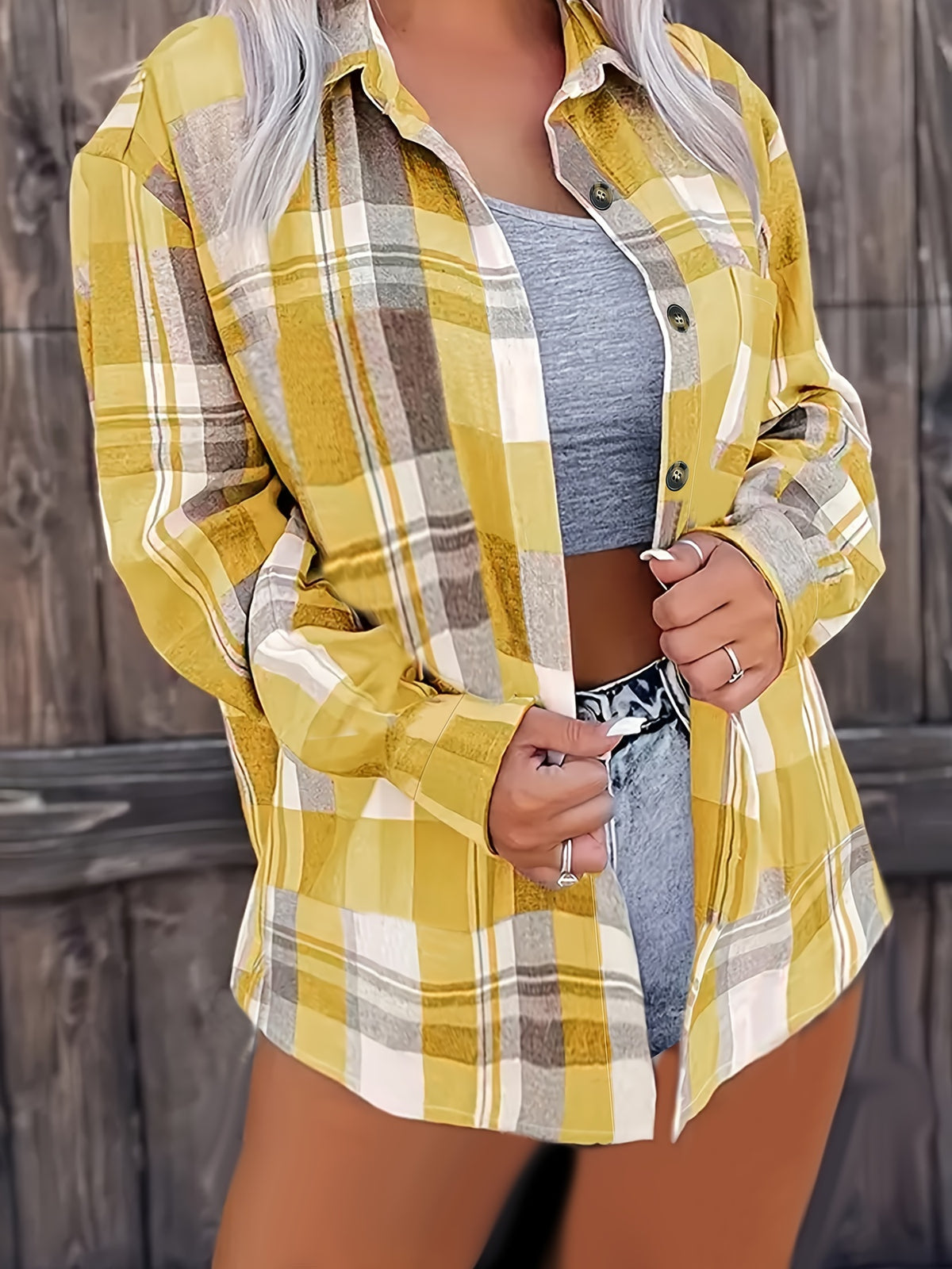 ELISA | PLAID BUTTON-UP BLOUSE