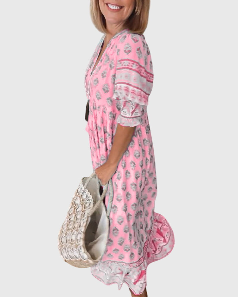 SABINE | PRINTED V-NECK DRESS