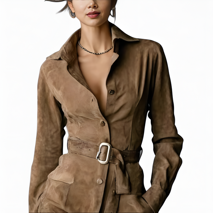 BETTY | BELTED SUEDE MIDI DRESS
