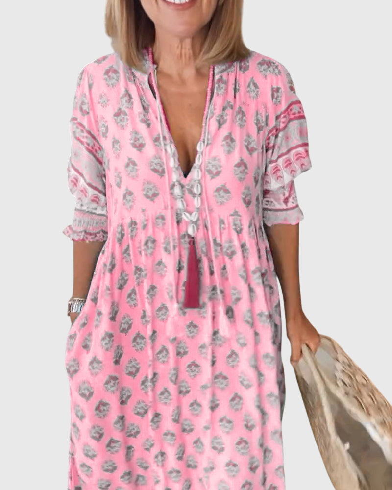 SABINE | PRINTED V-NECK DRESS