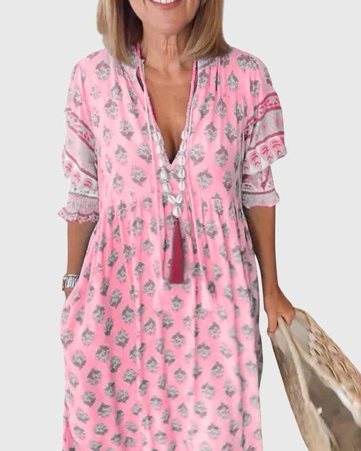SABINE | PRINTED V-NECK DRESS