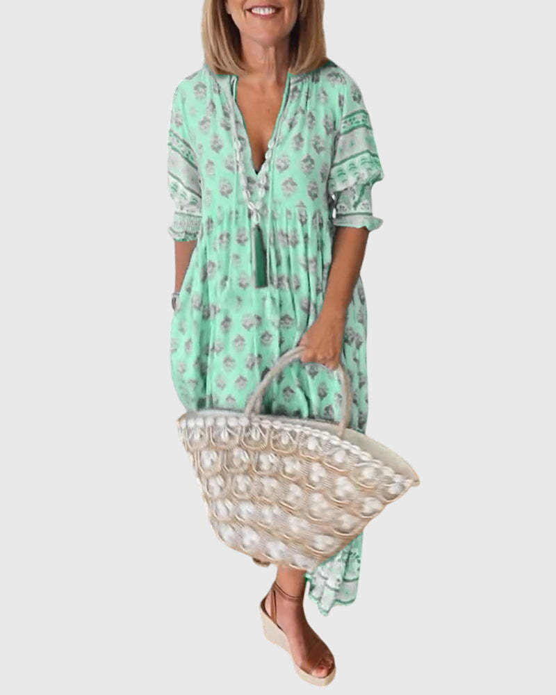 SABINE | PRINTED V-NECK DRESS