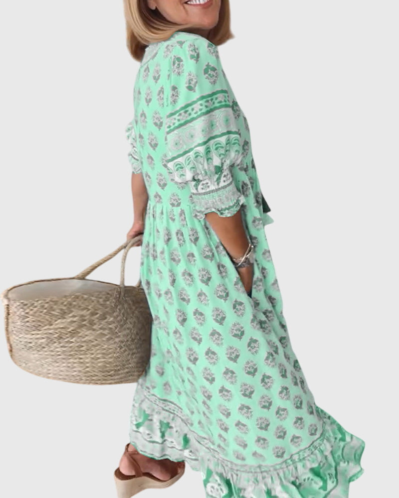 SABINE | PRINTED V-NECK DRESS