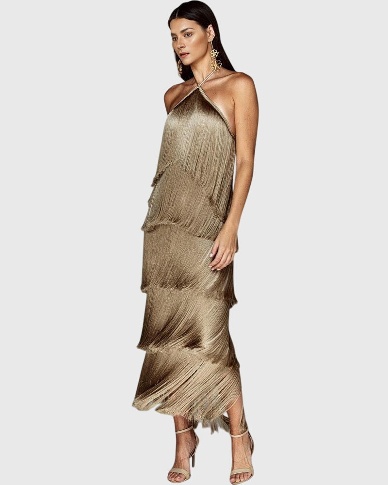 ARIELLE | HALTER TASSEL DRESS