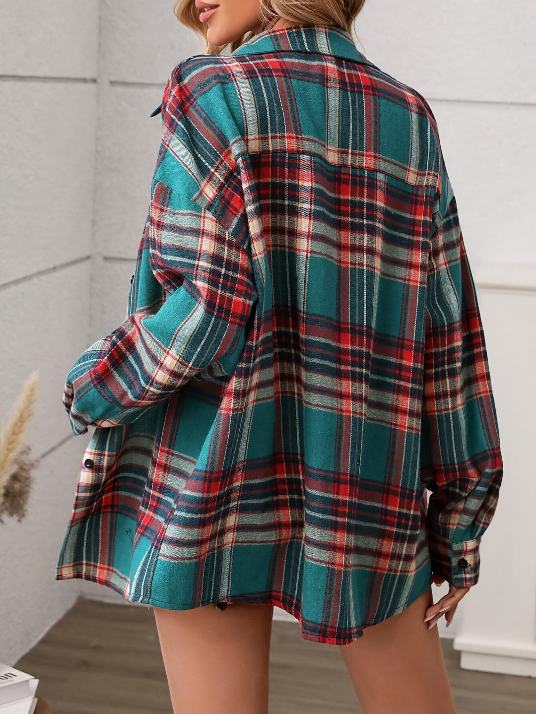 Julia | Plaid Button Long Sleeve Blouse