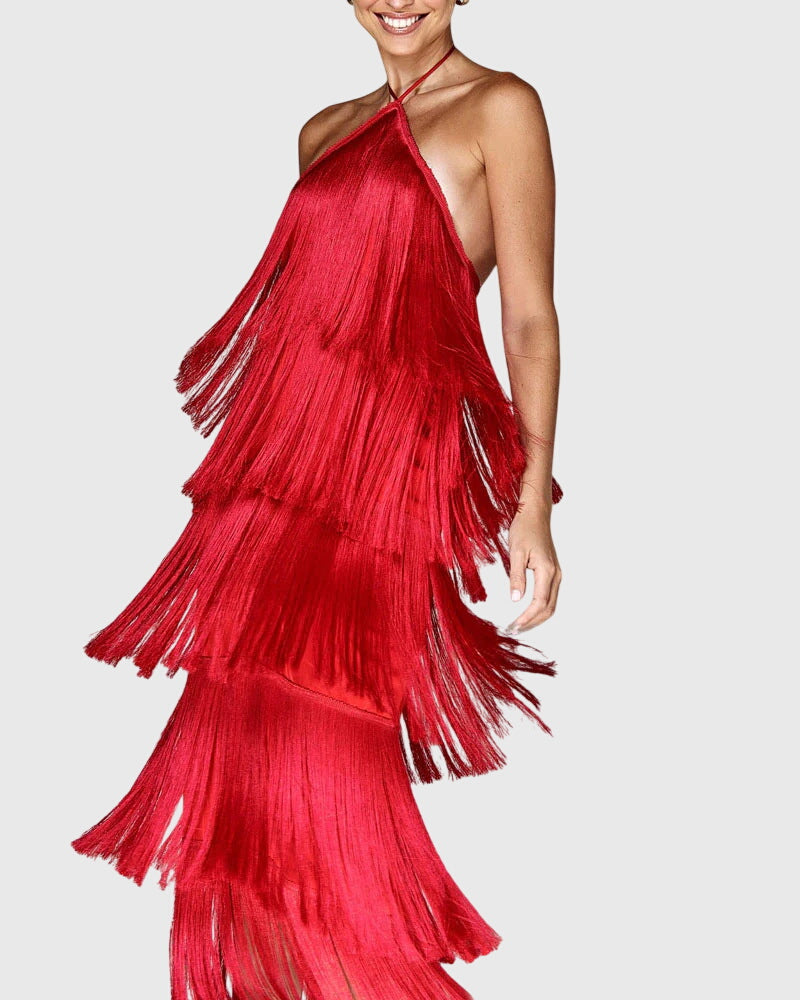 ARIELLE | HALTER TASSEL DRESS
