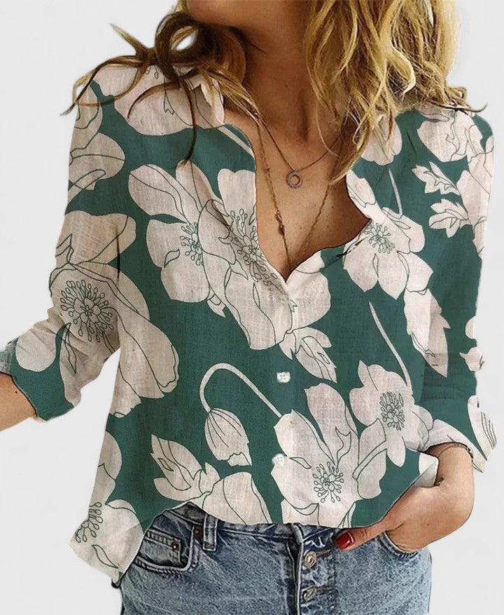ELENA | COTTON-LINEN BUTTON-DOWN BLOUSE