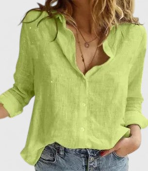 ELENA | COTTON-LINEN BUTTON-DOWN BLOUSE