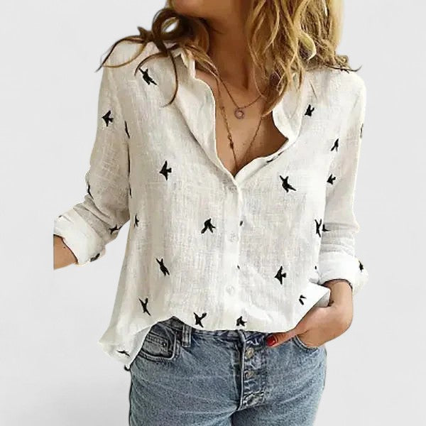 ELENA | COTTON-LINEN BUTTON-DOWN BLOUSE