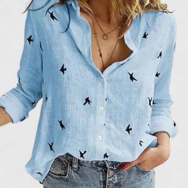 ELENA | COTTON-LINEN BUTTON-DOWN BLOUSE