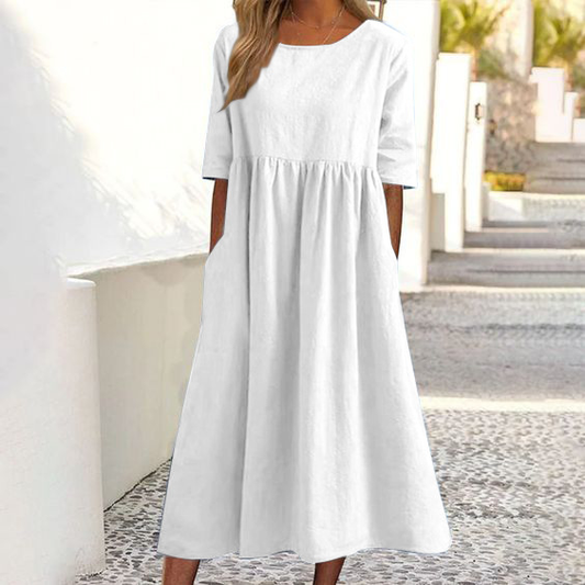 Accordion Pleated Irregular Hem Linen Dress