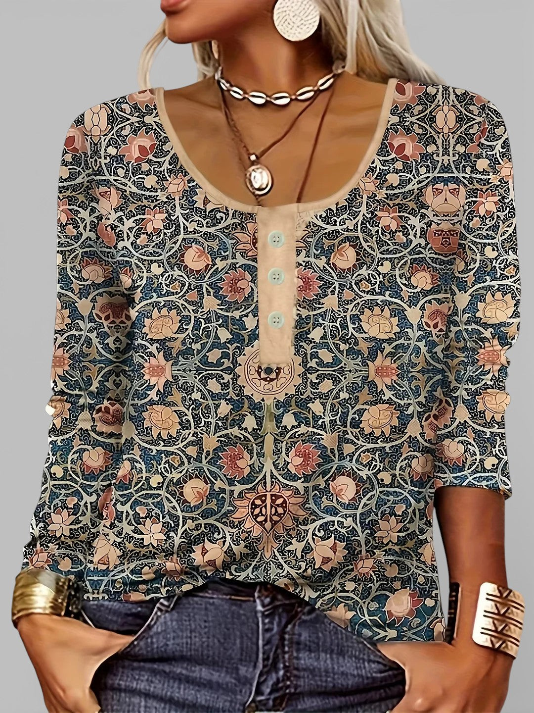 Olivia | Vintage Floral Button Blouse