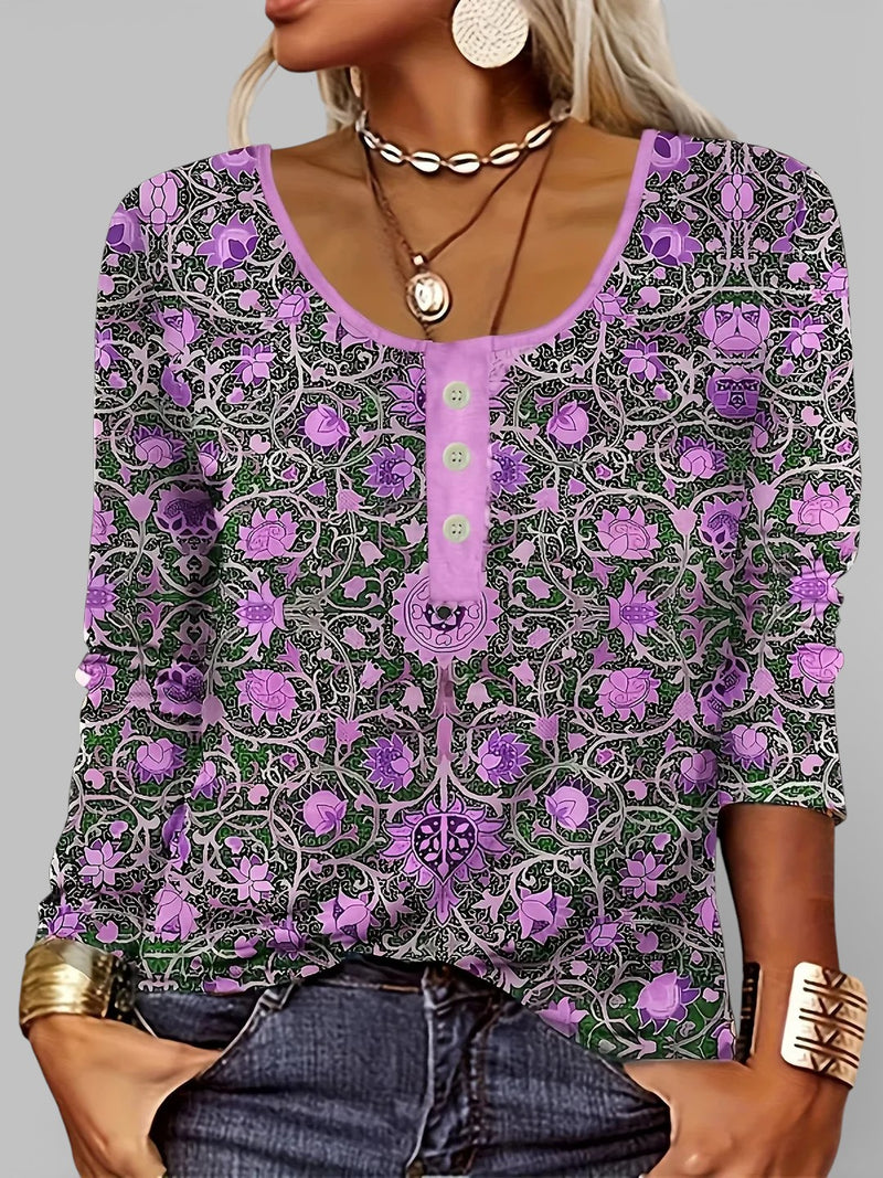 Madison | Floral Mosaic Button Blouse