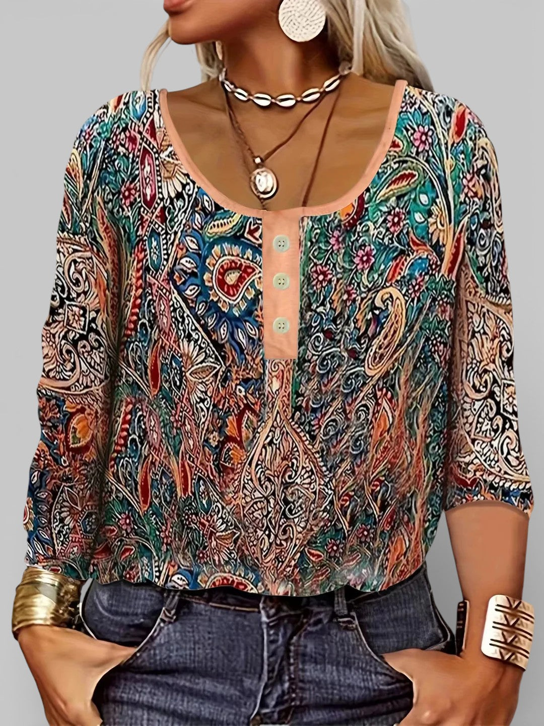 Sophia | Bohemian Paisley Button Blouse