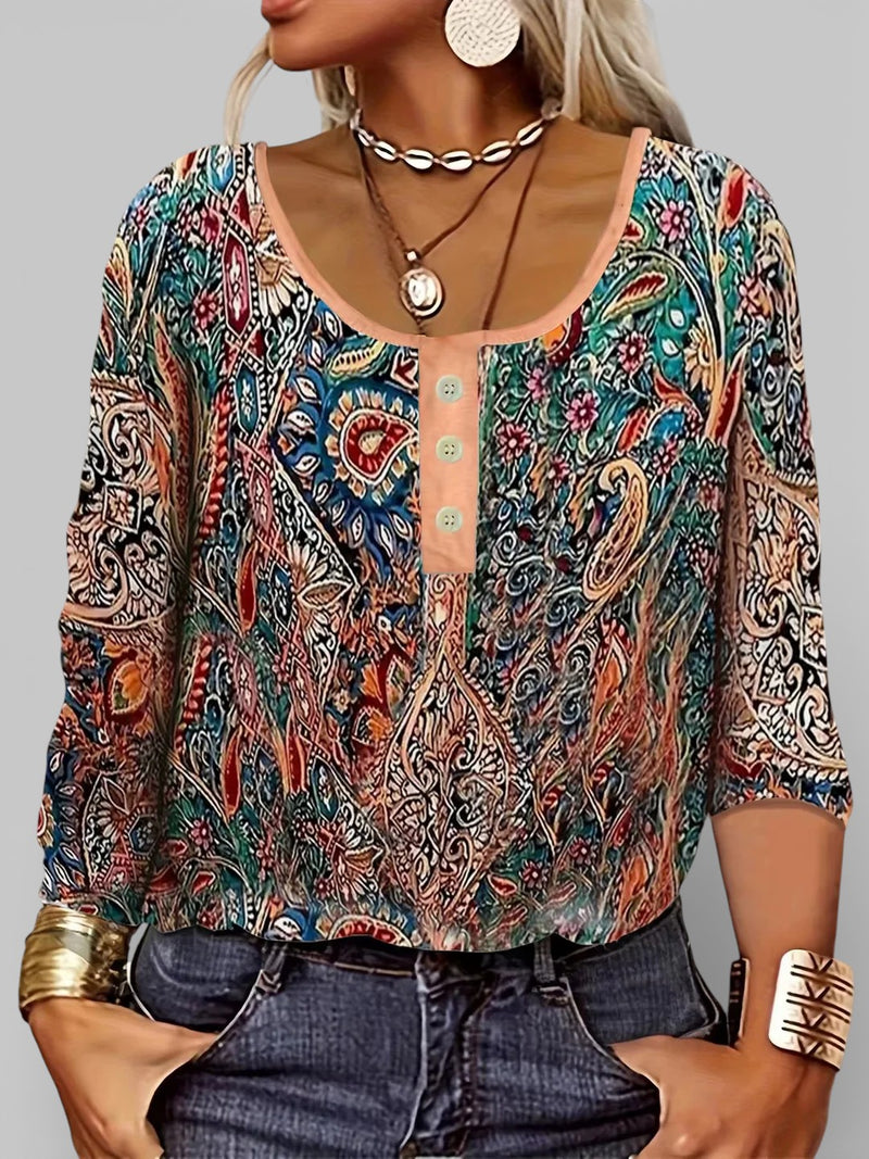 Sophia | Bohemian Paisley Button Blouse