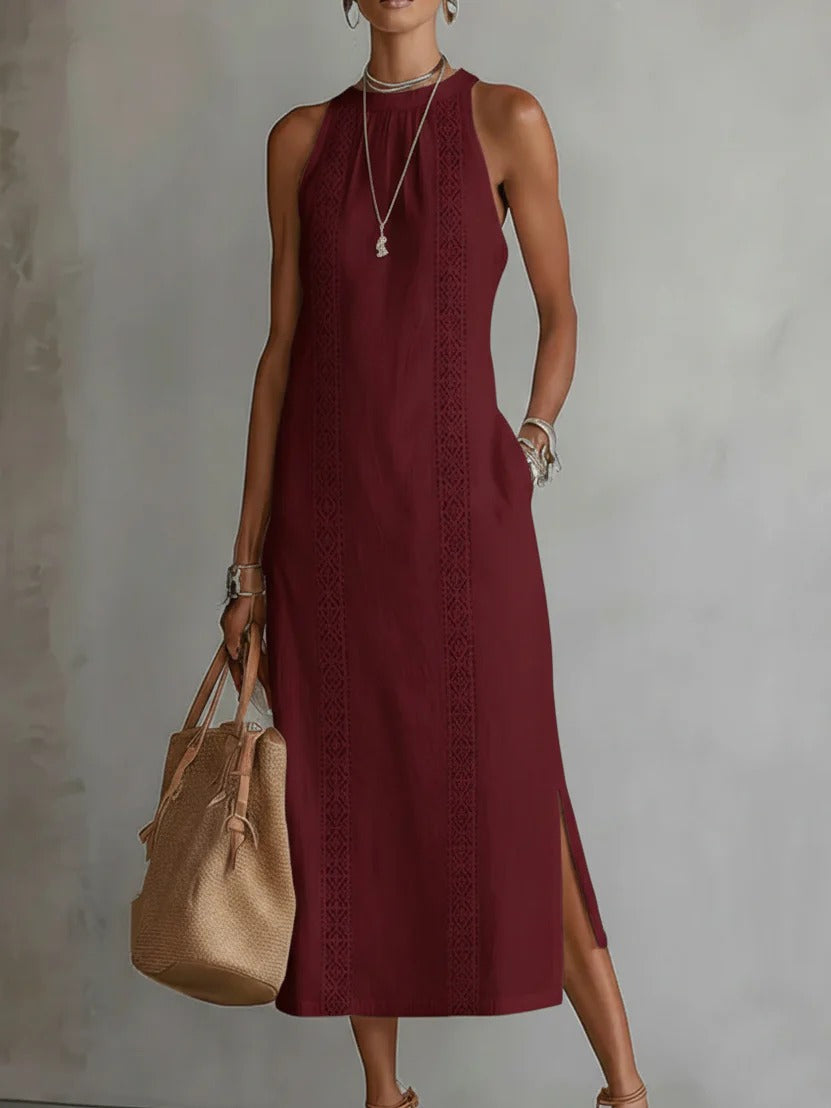 Kaelis | Sleeveless Lace Detail Midi Dress