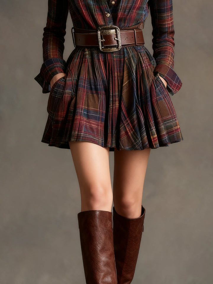 Blakely Red and Brown Checked Mini Dress (Includes Belt)