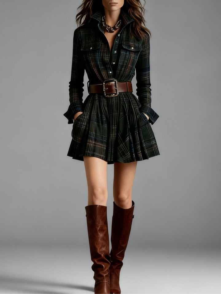 Blakely Red and Brown Checked Mini Dress (Includes Belt)