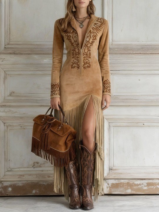 OPHELIA | FAUX SUEDE MAXI DRESS
