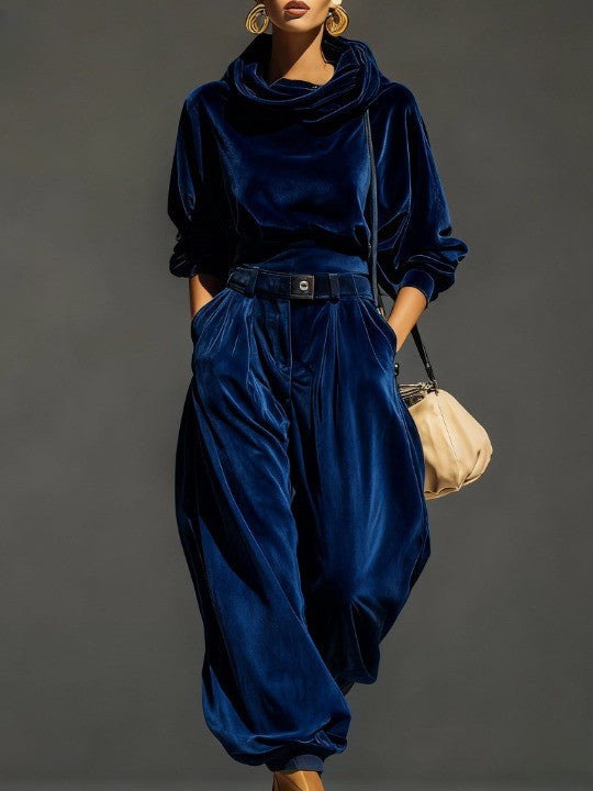 Dakota brown velvet hoodie and loose pants set (Includes belt)