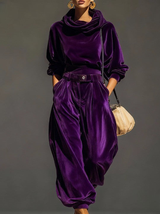 Dakota brown velvet hoodie and loose pants set (Includes belt)