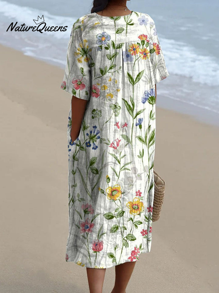 Elowyn Vintage Floral Casual Flowing Dress