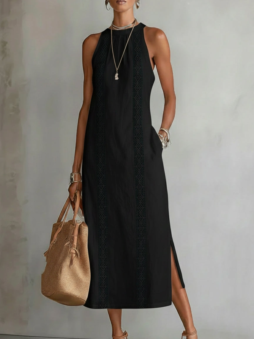 Isara | Sleeveless Lace Detail Midi Dress