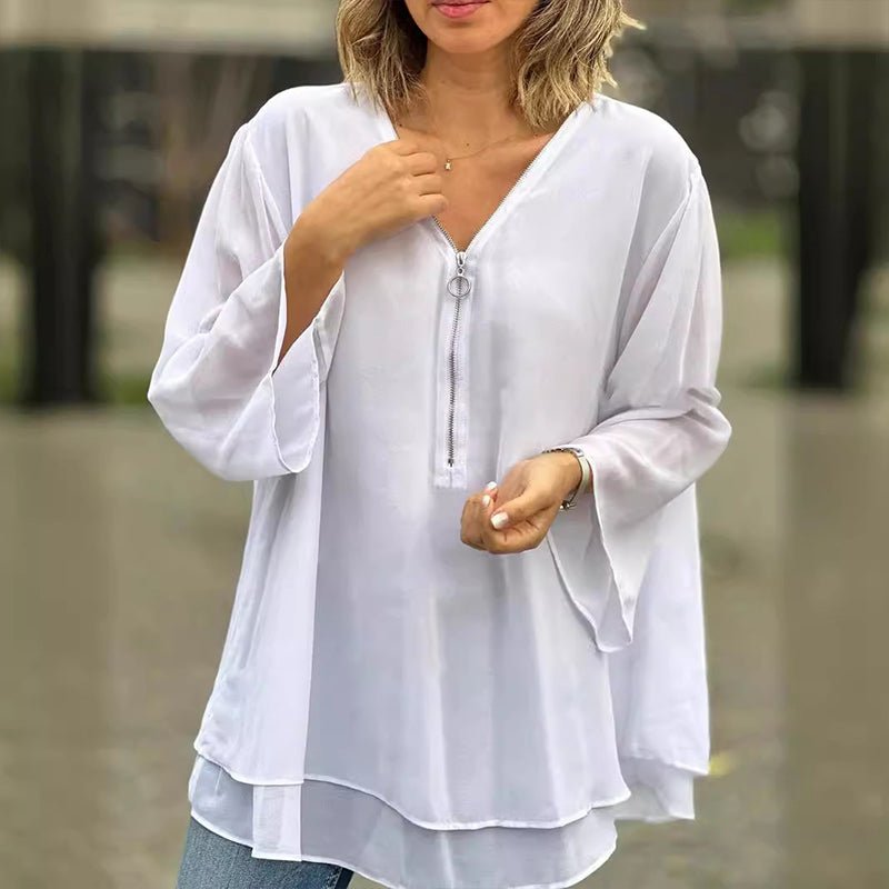 Natalie | Chiffon Zipper Blouse