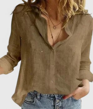 ELENA | COTTON-LINEN BUTTON-DOWN BLOUSE