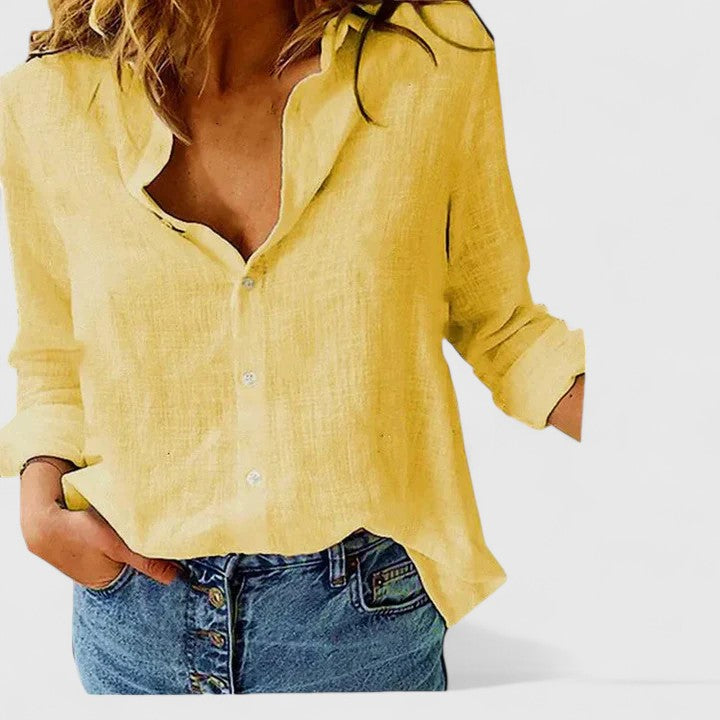 ELENA | COTTON-LINEN BUTTON-DOWN BLOUSE